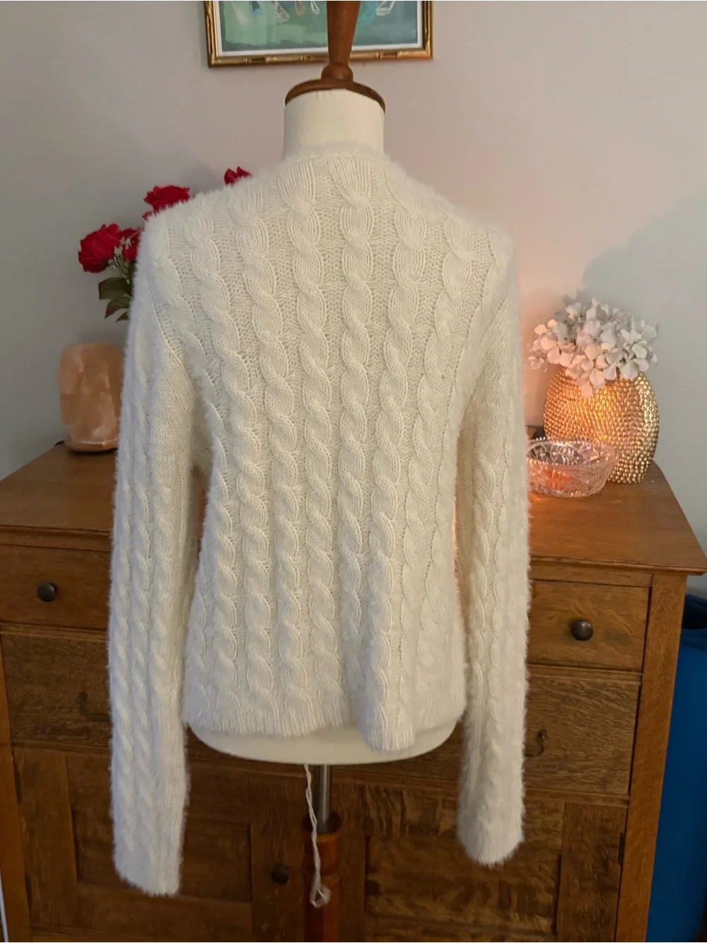 Blu pepper cozy  Cream Tie-Front Cable Knit Women's Sweater size L